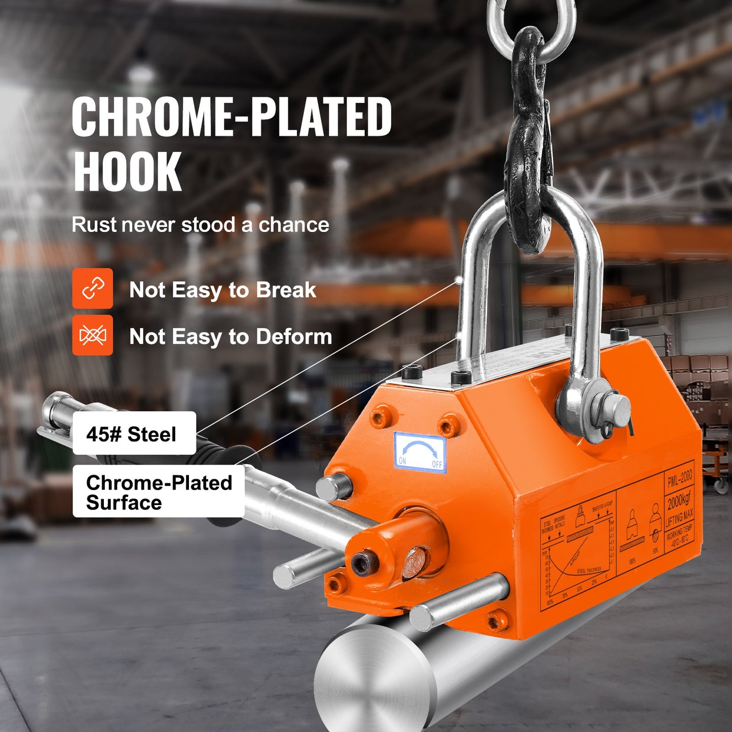 Magnetic Lifter, 4400lbs/2000kg pulling capacity, 2.5 safety factor, neodymium and steel, lifting magnet with release, permanent lifting magnets, powerful magnet for lifting device, shop crane, block, board
