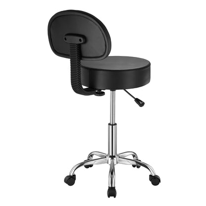 Round Rolling Stool Swivel Stool with Backrest Height Adjustable Black