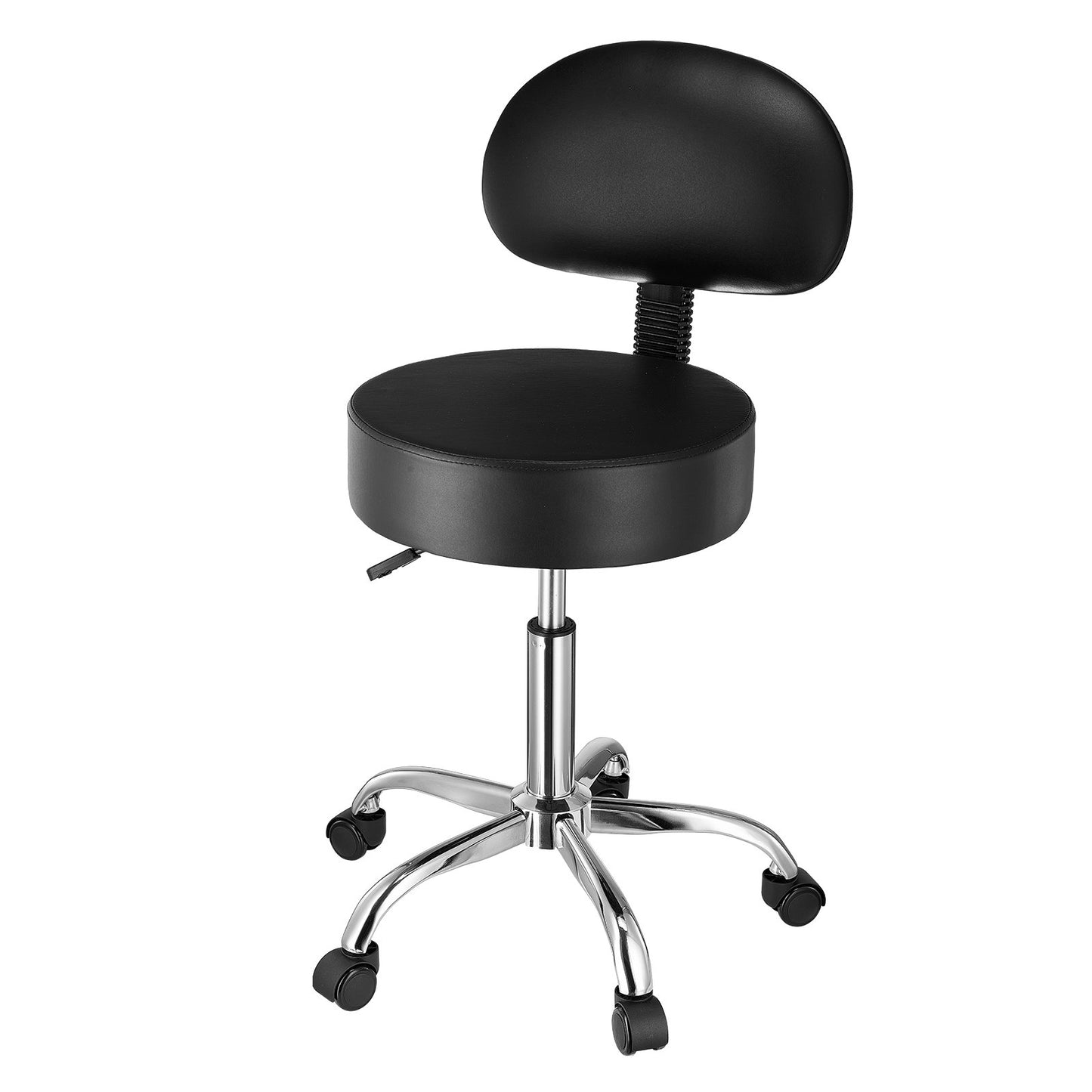 Round Rolling Stool Swivel Stool with Backrest Height Adjustable Black