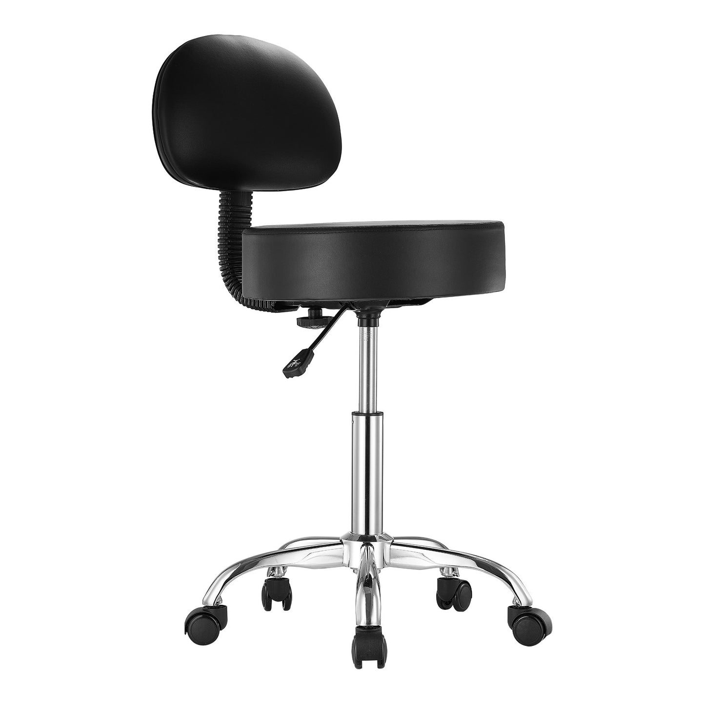 Round Rolling Stool Swivel Stool with Backrest Height Adjustable Black