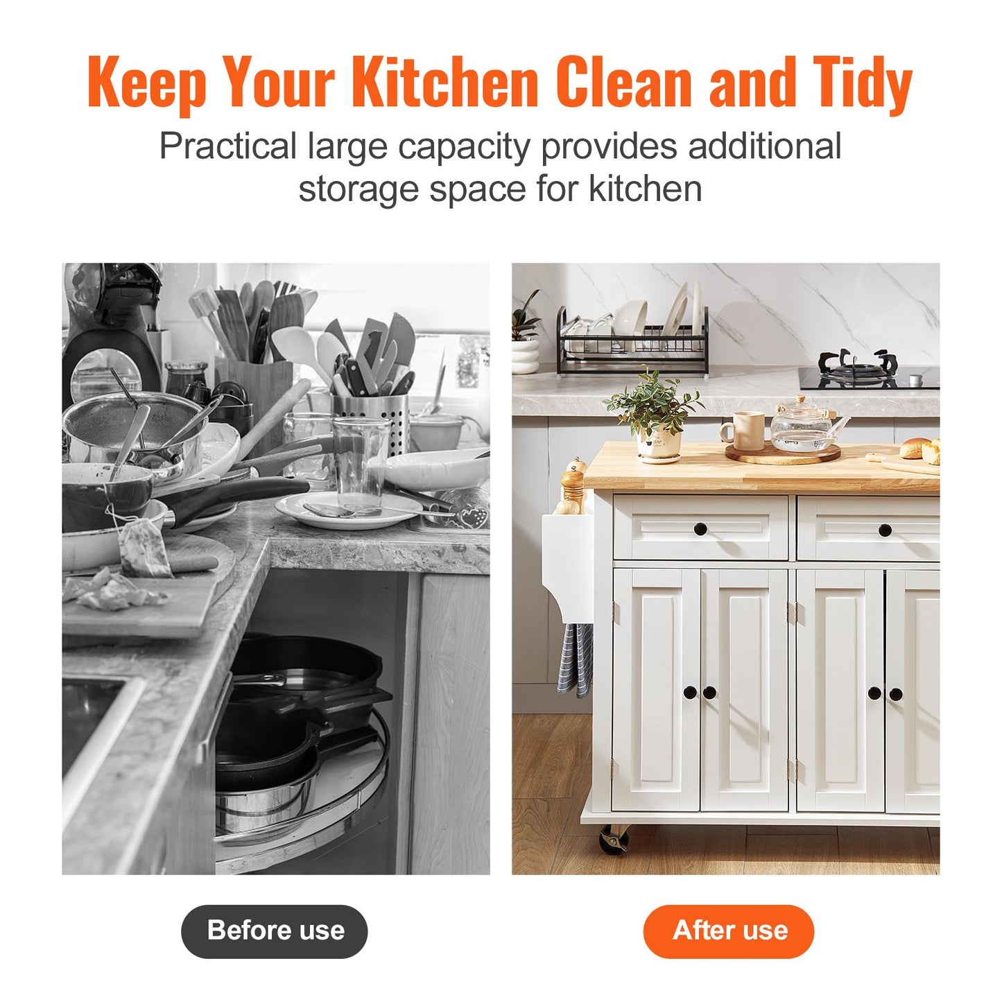Kitchen Island Cart with Solid Wood Top, 35.4" Wide Mobile Carts with Storage Cabinets, Rolling Kitchen Table with Spice Rack, Towel Rack and Drawer, Portable Islands on Wheels, White