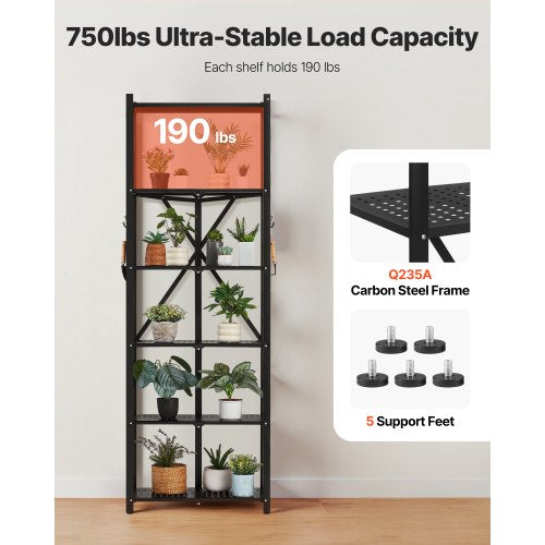 6-Tier Foldable Storage Shelf with Wheels 24 x 12 x 72 Inch Metal Shelf