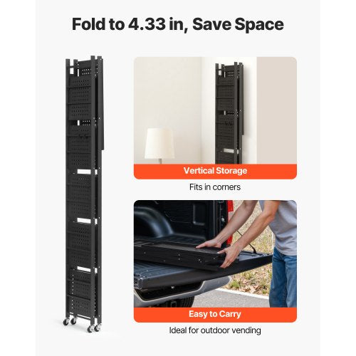 6-Tier Foldable Storage Shelf with Wheels 24 x 12 x 72 Inch Metal Shelf