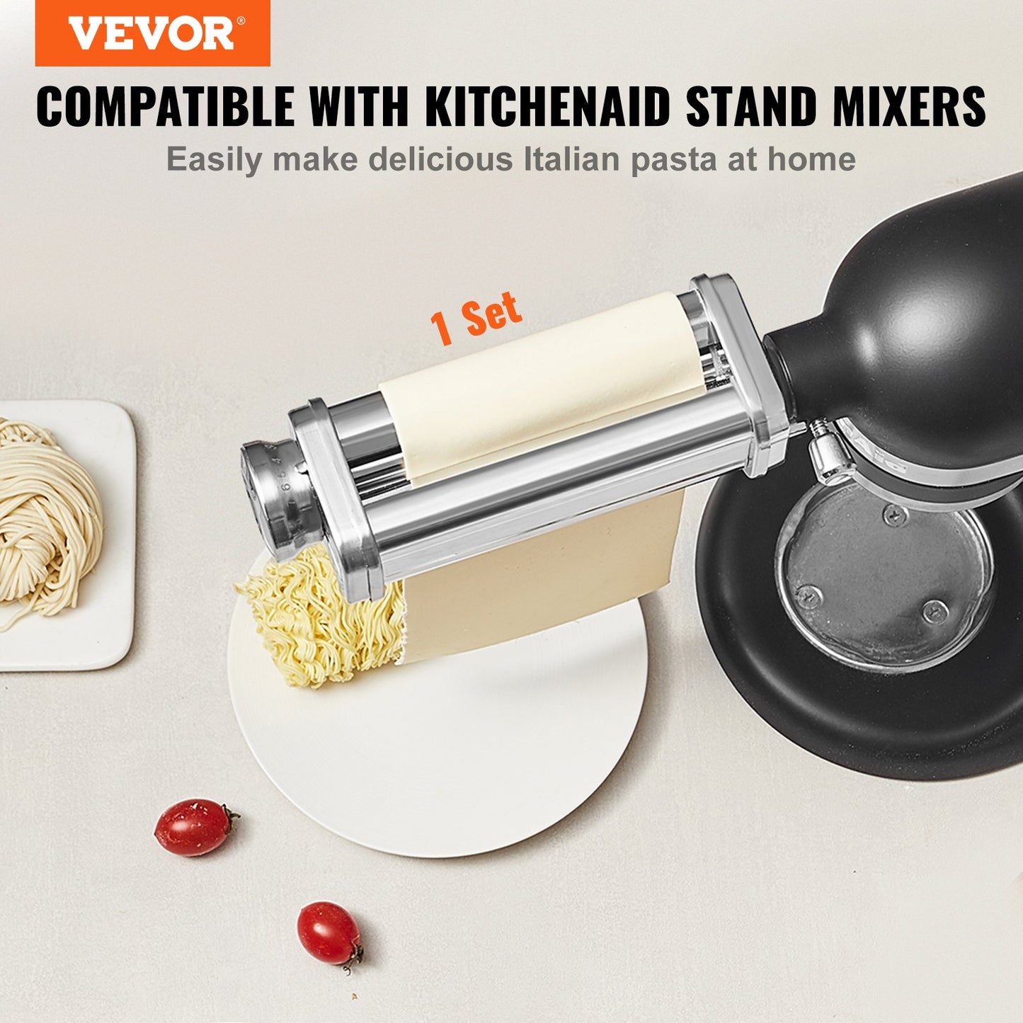 Pastatillbehör för KitchenAid ställblandare, tillbehör för pastaplåtsrullar i rostfritt stål, maskintillbehör för pastamaskin med 8 justerbar tjockleksratt, KitchenAid pastatillbehör från