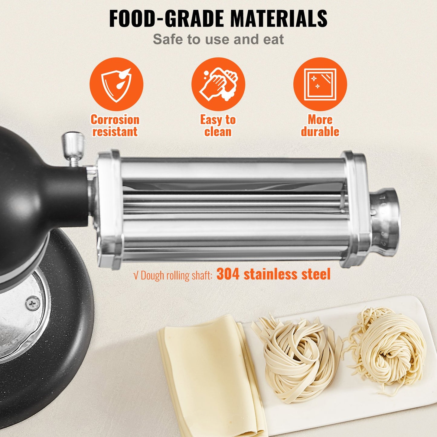 Pastatillbehör för KitchenAid ställblandare, tillbehör för pastaplåtsrullar i rostfritt stål, maskintillbehör för pastamaskin med 8 justerbar tjockleksratt, KitchenAid pastatillbehör från