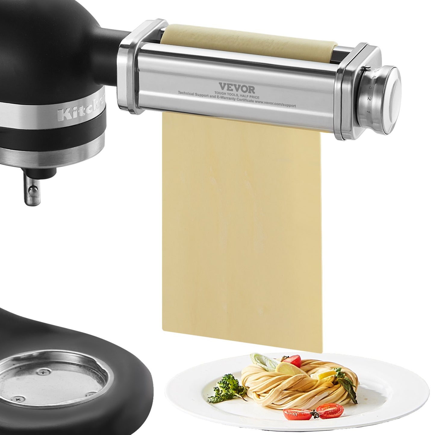Pastatillbehör för KitchenAid ställblandare, tillbehör för pastaplåtsrullar i rostfritt stål, maskintillbehör för pastamaskin med 8 justerbar tjockleksratt, KitchenAid pastatillbehör från