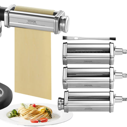 Pasta Accessories for KitchenAid Stand Mixer, Stainless Steel Pasta Roller Cutter Set Including Pasta Roller Roller, Spaghetti and Fettuccine Cutter, 8 Adjustable Thickness Knob Pasta Maker, 3pcs