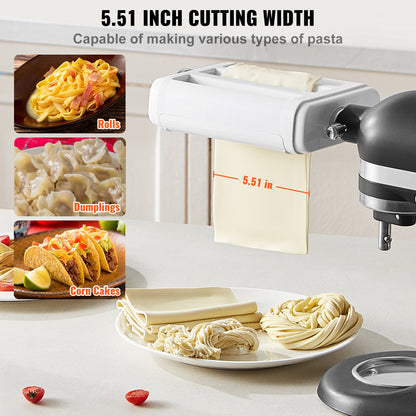 Pastatillbehör för KitchenAid Stand Mixer, 3-I-1 rostfritt stål Pasta Roller Cutter Set Inklusive Pasta Roller Roller, Spaghetti och Fettuccine Cutter, 8 justerbar tjockleksknopp Pasta Maker