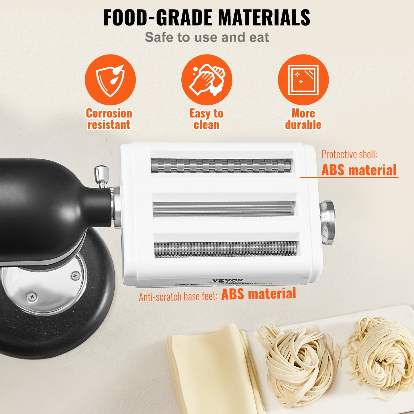 Pastatillbehör för KitchenAid Stand Mixer, 3-I-1 rostfritt stål Pasta Roller Cutter Set Inklusive Pasta Roller Roller, Spaghetti och Fettuccine Cutter, 8 justerbar tjockleksknopp Pasta Maker