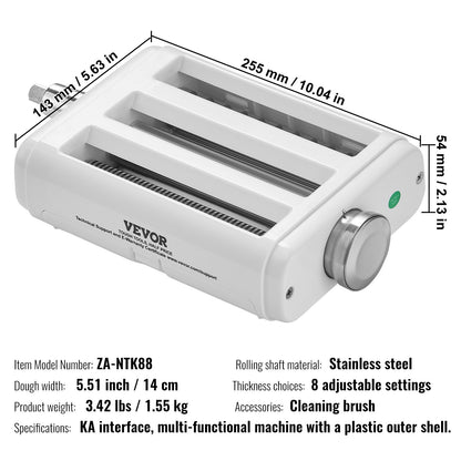Pastatillbehör för KitchenAid Stand Mixer, 3-I-1 rostfritt stål Pasta Roller Cutter Set Inklusive Pasta Roller Roller, Spaghetti och Fettuccine Cutter, 8 justerbar tjockleksknopp Pasta Maker