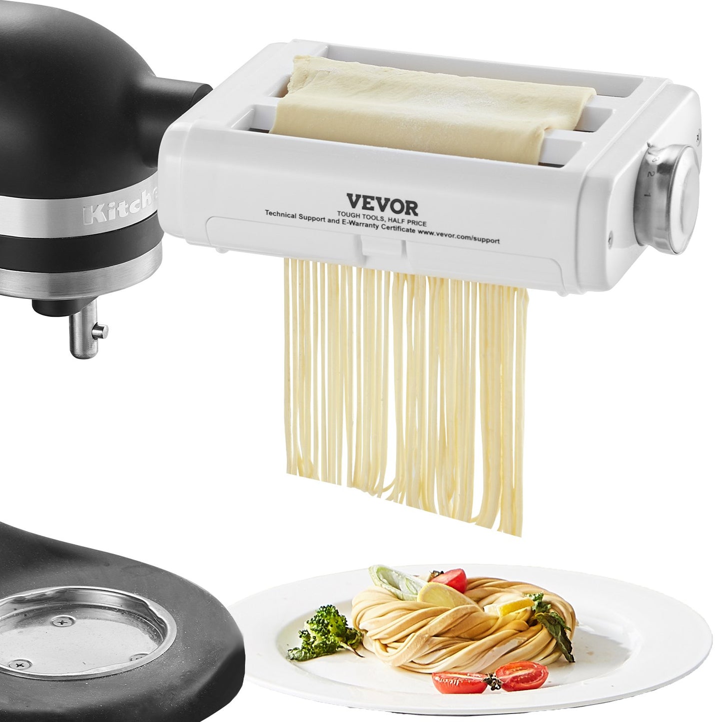 Pastatillbehör för KitchenAid Stand Mixer, 3-I-1 rostfritt stål Pasta Roller Cutter Set Inklusive Pasta Roller Roller, Spaghetti och Fettuccine Cutter, 8 justerbar tjockleksknopp Pasta Maker