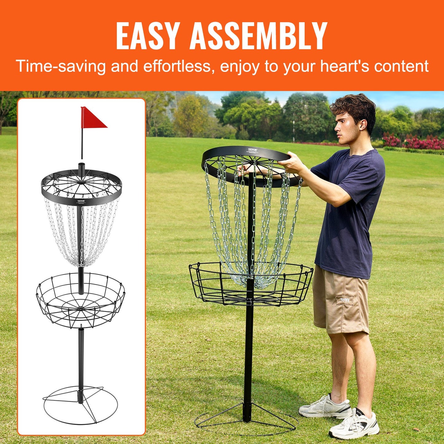 Disc Golfkorg, 24-kedjor Portable Disc Golf Target Hole, Heavy Duty Steel Practice Disc Golf Target, Disc Golf Course Korg inomhus och utomhus, Disc Golf Basket Stand Utrustning, Svart