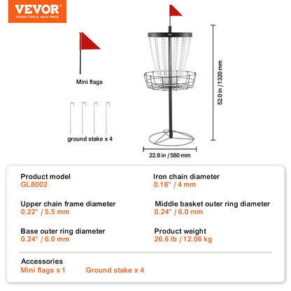 Disc Golfkorg, 24-kedjor Portable Disc Golf Target Hole, Heavy Duty Steel Practice Disc Golf Target, Disc Golf Course Korg inomhus och utomhus, Disc Golf Basket Stand Utrustning, Svart