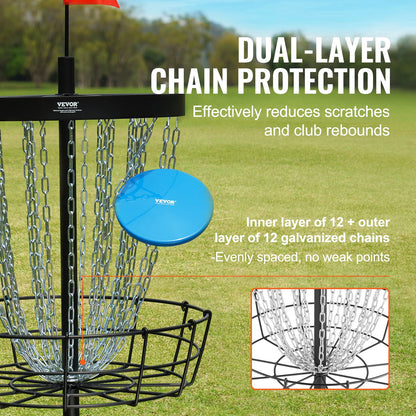 Disc Golfkorg, 24-kedjor Portable Disc Golf Target Hole, Heavy Duty Steel Practice Disc Golf Target, Disc Golf Course Korg inomhus och utomhus, Disc Golf Basket Stand Utrustning, Svart