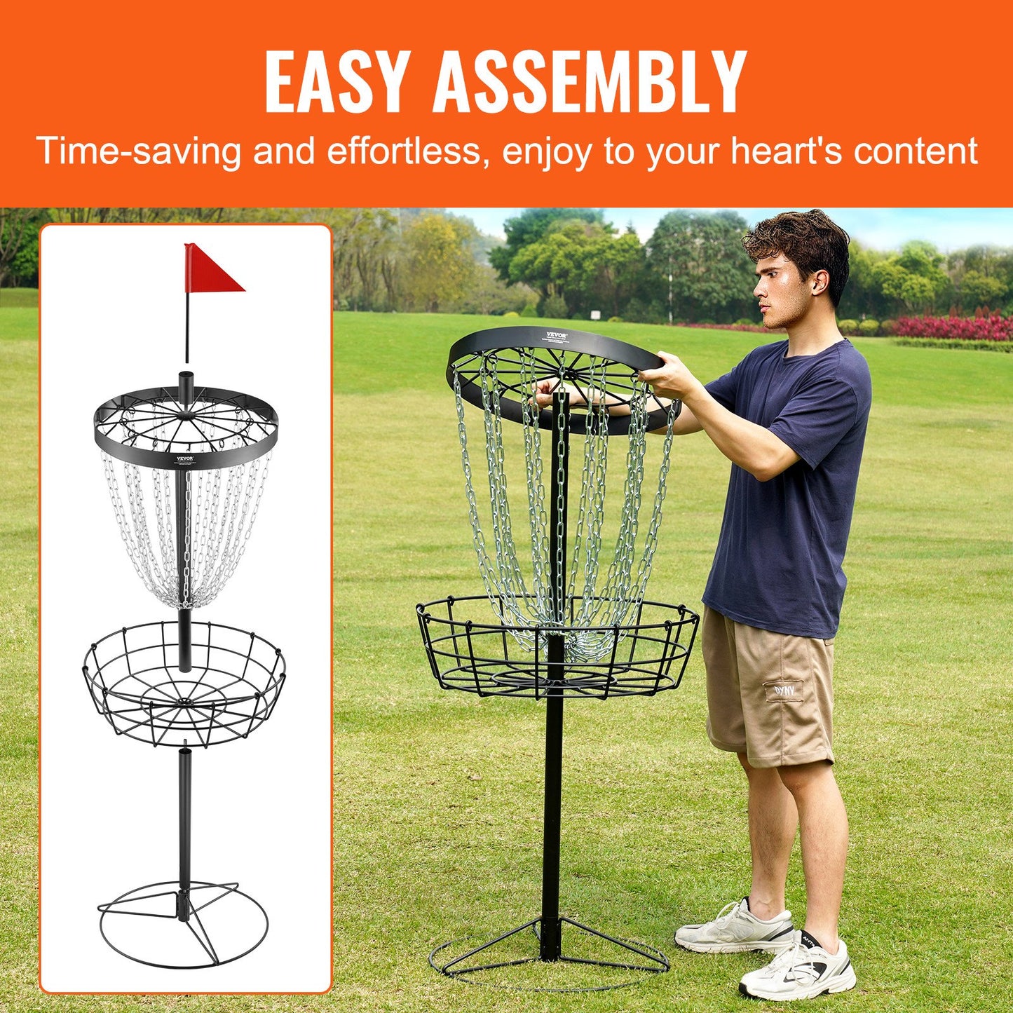 Disc Golfkorg, 24-kedjor Portable Disc Golf Target Hole, Heavy Duty Steel Practice Disc Golf Target, Disc Golf Course Korg inomhus och utomhus, Disc Golf Basket Stand Utrustning, Svart