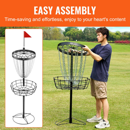 Disc Golfkorg, 24-kedjor Portable Disc Golf Target Hole, Heavy Duty Steel Practice Disc Golf Target, Disc Golf Course Korg inomhus och utomhus, Disc Golf Basket Stand Utrustning, Svart