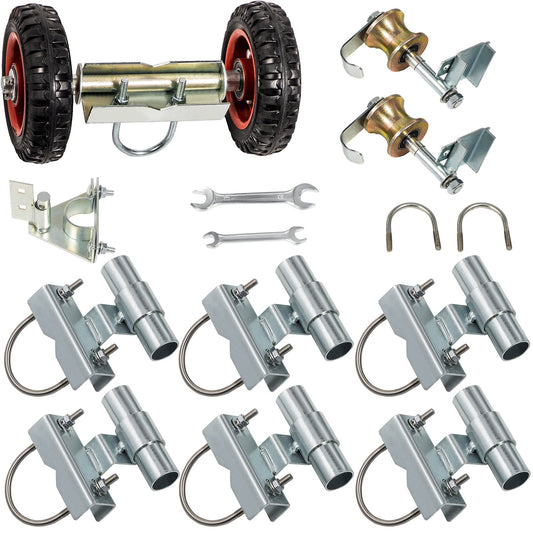 Kedjelänk Rolling Gate Kit Galvaniserat stål Rullstaket 6 Universal Spårfäste Kedjelänk Rolling Gate Hardware Kit 2 massiva gummihjul Stängsel Rullsats för Kedjelänk Sliding Gate