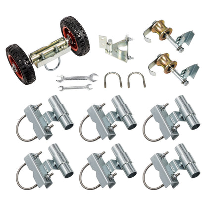 Kedjelänk Rolling Gate Kit Galvaniserat stål Rullstaket 6 Universal Spårfäste Kedjelänk Rolling Gate Hardware Kit 2 massiva gummihjul Stängsel Rullsats för Kedjelänk Sliding Gate