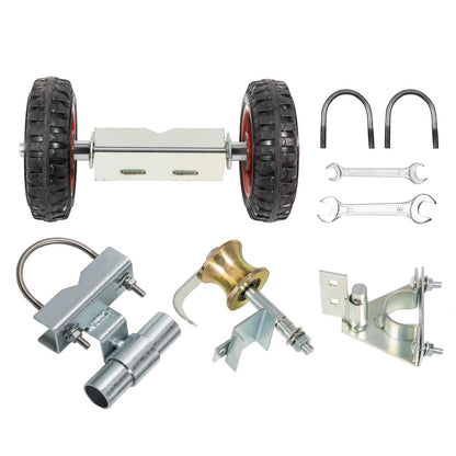 Kedjelänk Rolling Gate Kit Galvaniserat stål Rullstaket 6 Universal Spårfäste Kedjelänk Rolling Gate Hardware Kit 2 massiva gummihjul Stängsel Rullsats för Kedjelänk Sliding Gate