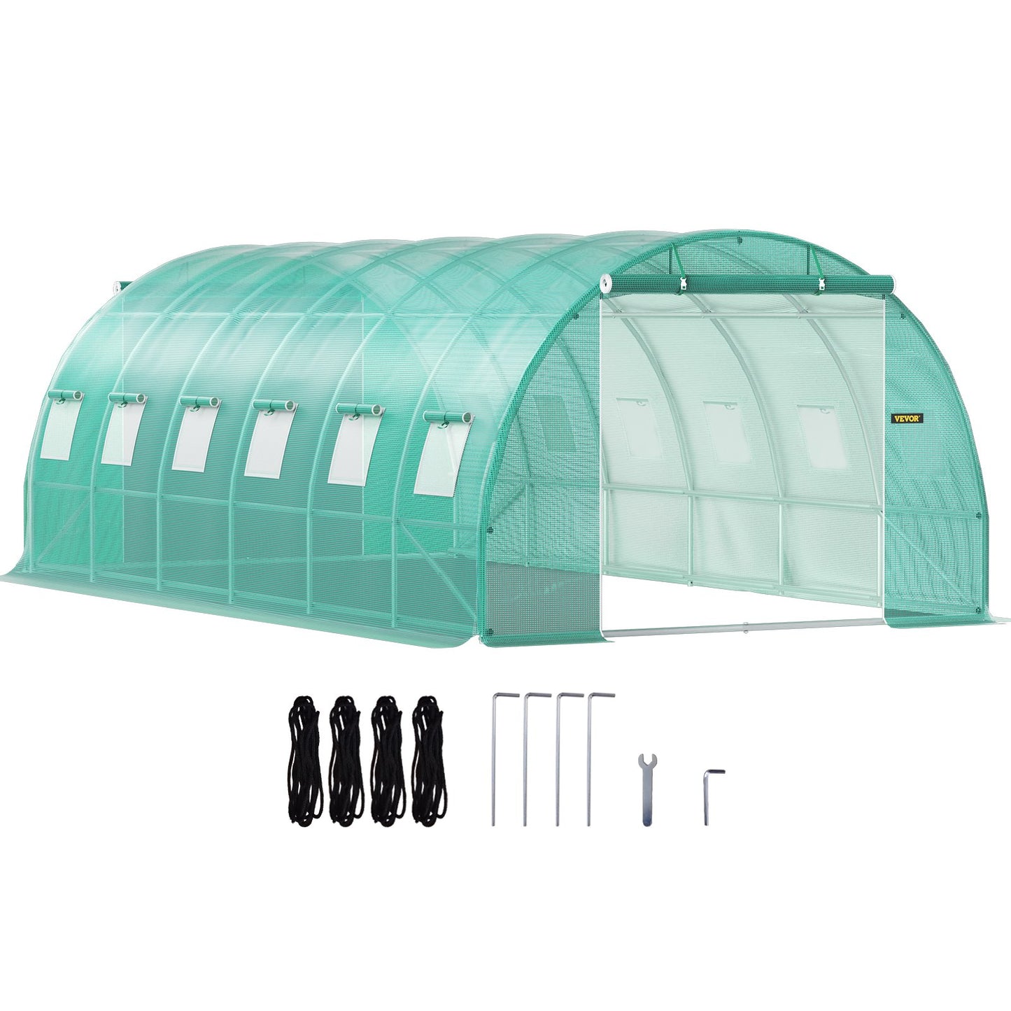 Walk-in Tunnel Växthus, 20 x 10 x 7 fot Portable Plant Hot House med galvaniserade stålbågar, 3 övre balkar, 4 diagonala stolpar, 2 dragkedjeförsedda dörrar och 12 rullfönster, grönt