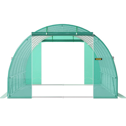 Walk-in Tunnel Växthus, 20 x 10 x 7 fot Portable Plant Hot House med galvaniserade stålbågar, 3 övre balkar, 4 diagonala stolpar, 2 dragkedjeförsedda dörrar och 12 rullfönster, grönt