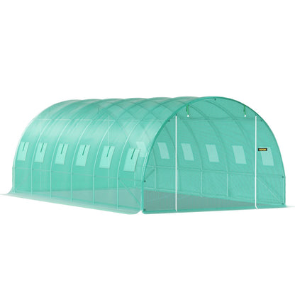 Walk-in Tunnel Växthus, 20 x 10 x 7 fot Portable Plant Hot House med galvaniserade stålbågar, 3 övre balkar, 4 diagonala stolpar, 2 dragkedjeförsedda dörrar och 12 rullfönster, grönt