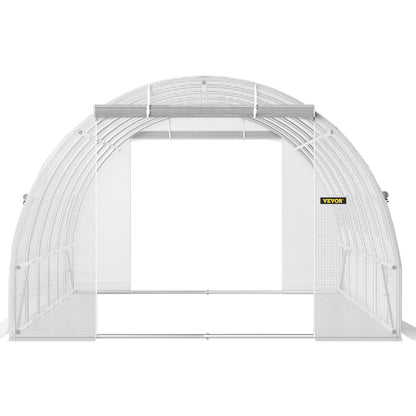 Walk-in Tunnel Greenhouse, 20 x 10 x 7 ft. Portable Plant Hot House with Galvanized Steel Frames, 3 Top Beams, 4 Diagonal Posts, 2 Zippered Doors and 12 Roller Windows, White