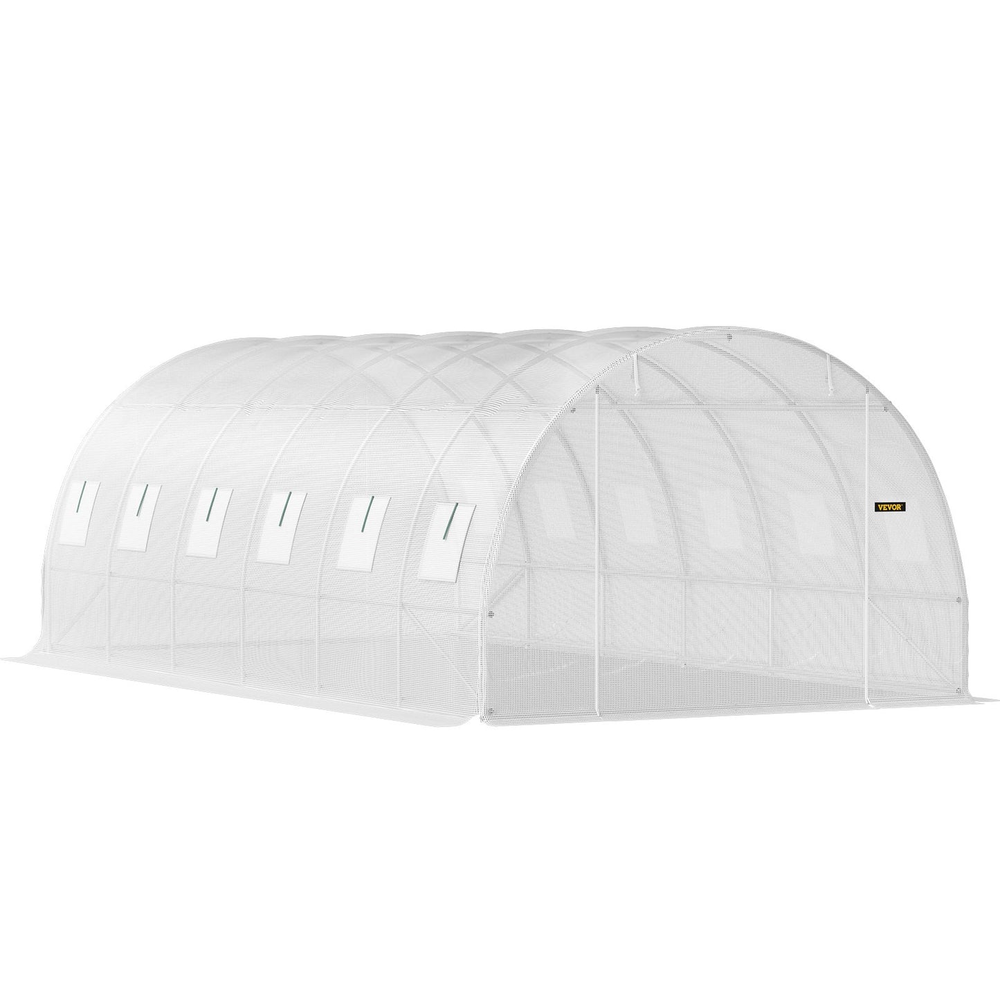 Walk-in Tunnel Greenhouse, 20 x 10 x 7 ft. Portable Plant Hot House with Galvanized Steel Frames, 3 Top Beams, 4 Diagonal Posts, 2 Zippered Doors and 12 Roller Windows, White