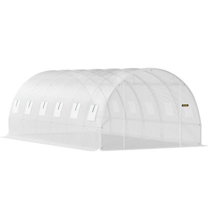Walk-in Tunnel Greenhouse, 20 x 10 x 7 ft. Portable Plant Hot House with Galvanized Steel Frames, 3 Top Beams, 4 Diagonal Posts, 2 Zippered Doors and 12 Roller Windows, White