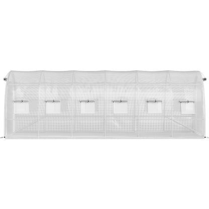Walk-in Tunnel Greenhouse, 20 x 10 x 7 ft. Portable Plant Hot House with Galvanized Steel Frames, 3 Top Beams, 4 Diagonal Posts, 2 Zippered Doors and 12 Roller Windows, White
