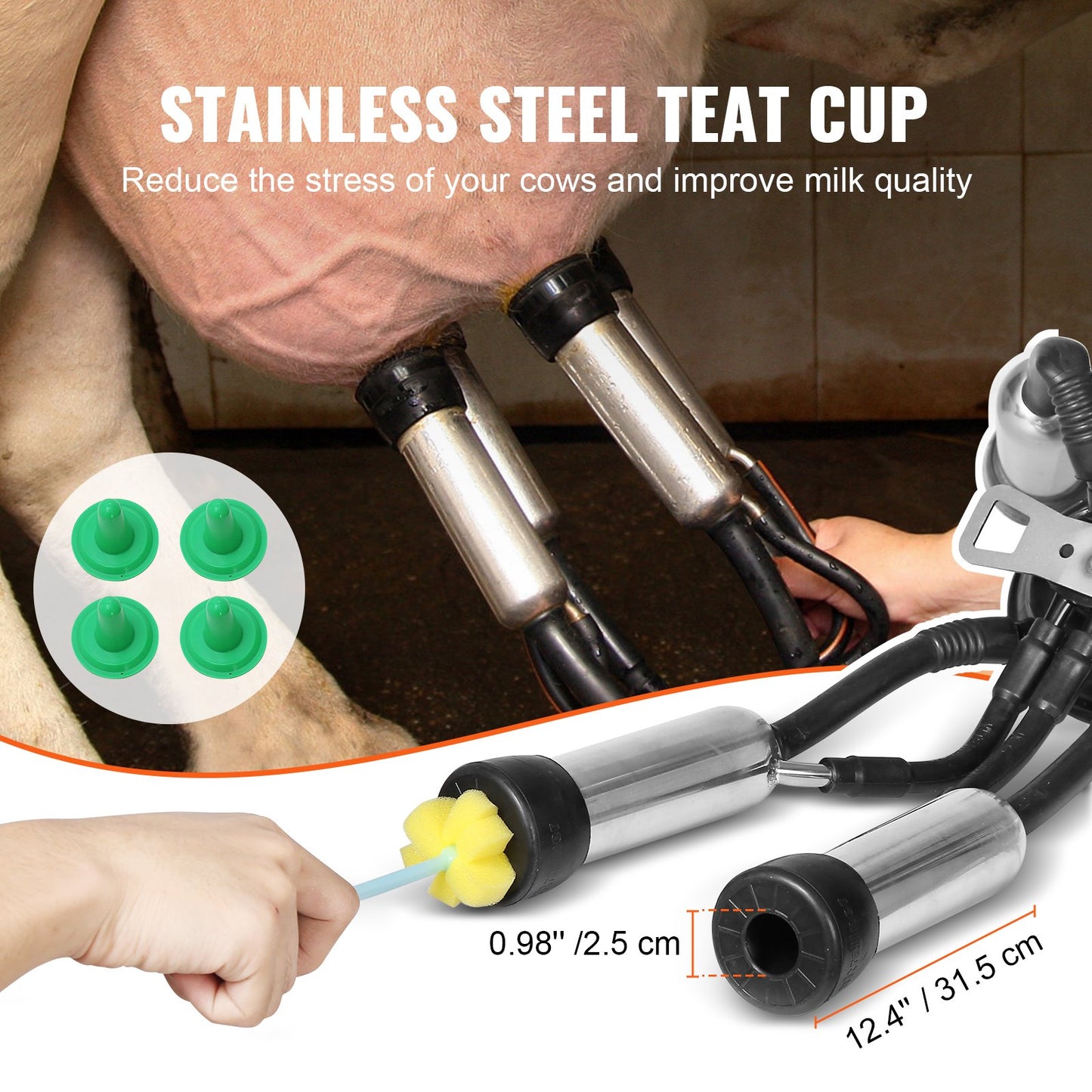 Electric Cow Milking Machine Milking Equipment 25L 304 Stainless Steel