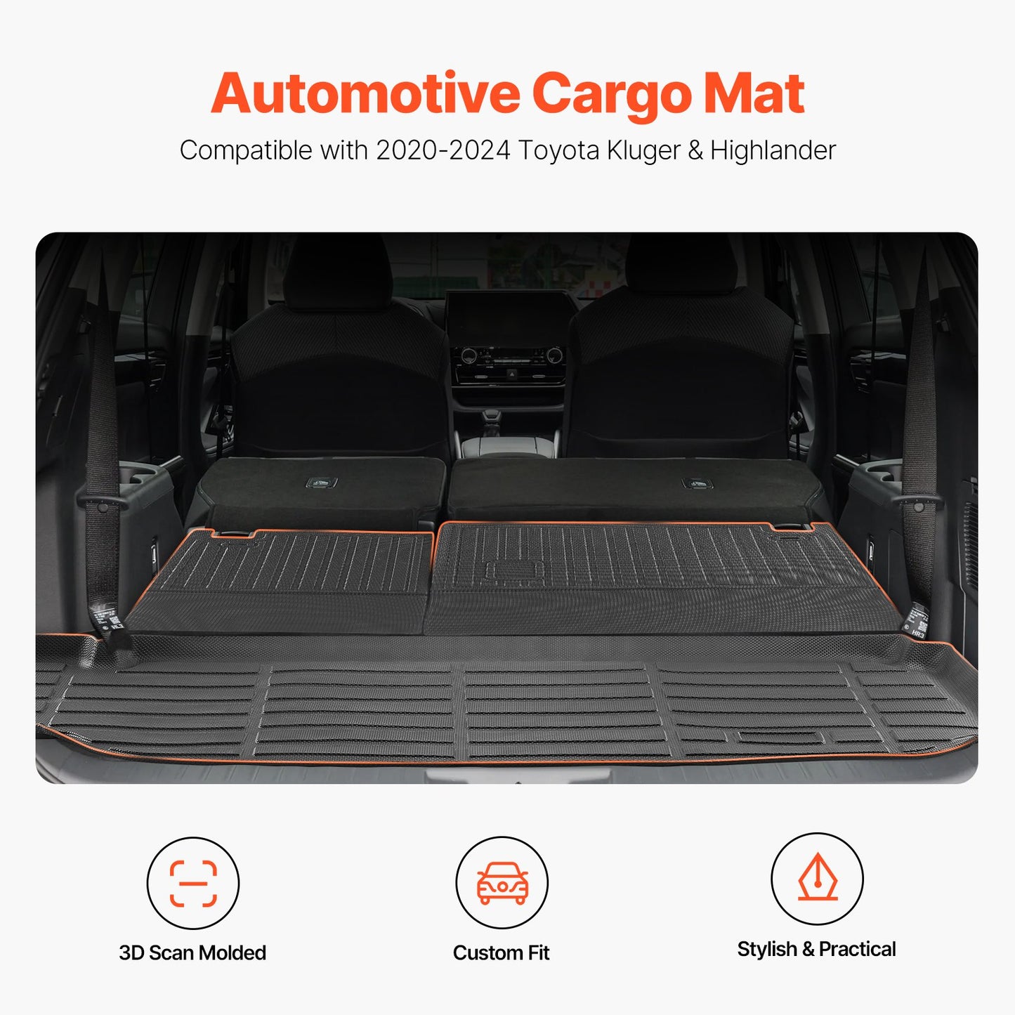 Cargo mat &amp; backrest mat TPE Custom Fit for Kluger &amp; Highlander 2020-2024