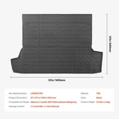 Cargo Mat All Weather TPE Custom Fit for Toyota 4Runner 7 Seater 2010-2026