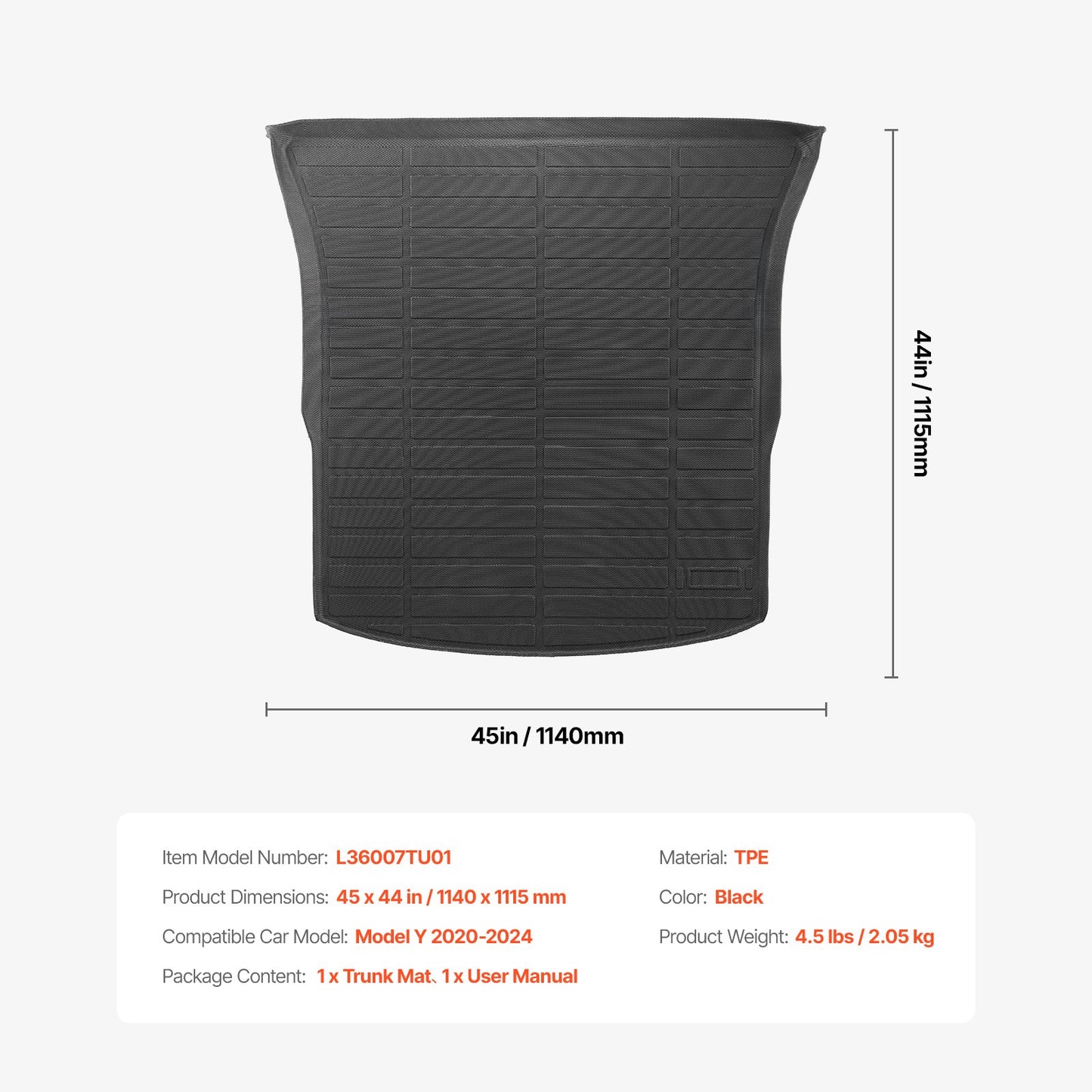 Cargo Mat All Weather TPE Custom Fit for Tesla Model Y 2020-2024 SUV