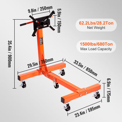 Motor Stand 1500LBS Folding Motor Hoist Dolly with Adjustable Mounting Head