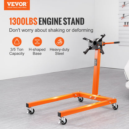 Engine Stand, 1300 LBS Rotating Engine Stand with 360 Degree Adjustable Head, Steel Engine Block Stand with Washer, 4-Wheel, 4 Adjustable Arms, for Vehicle Maintenance