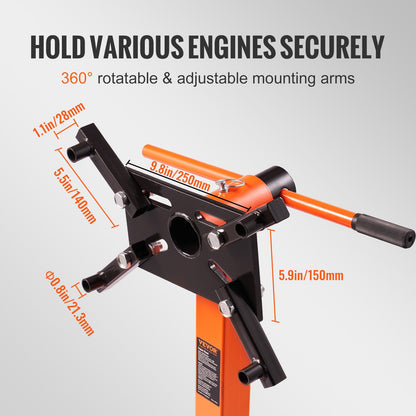 Engine Stand, 1300 LBS Rotating Engine Stand with 360 Degree Adjustable Head, Steel Engine Block Stand with Washer, 4-Wheel, 4 Adjustable Arms, for Vehicle Maintenance