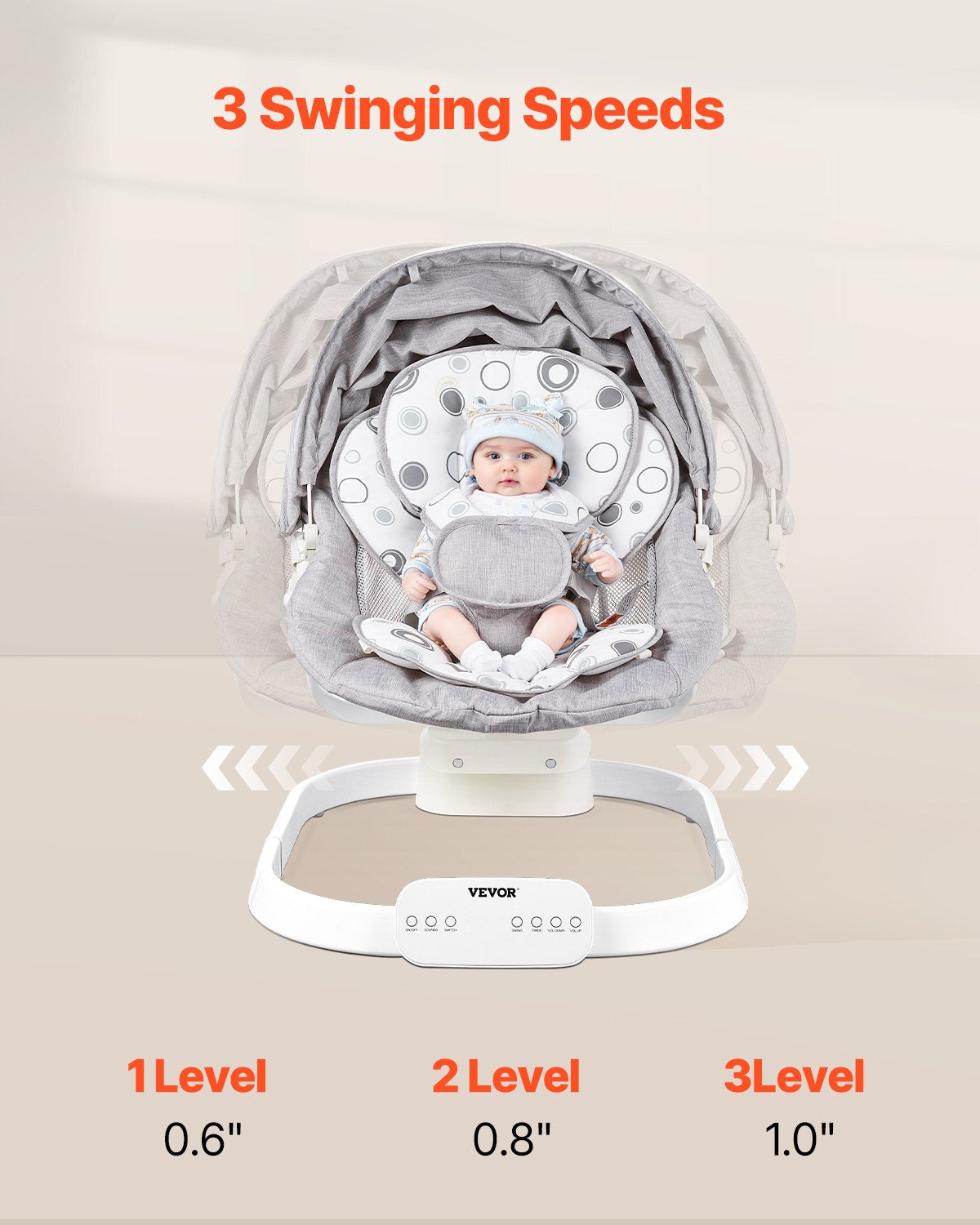 Baby swing for infants 3 speeds 3 seat positions Bluetooth remote control