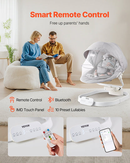 Baby swing for infants 3 speeds 3 seat positions Bluetooth remote control