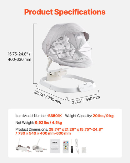 Baby swing for infants 3 speeds 3 seat positions Bluetooth remote control