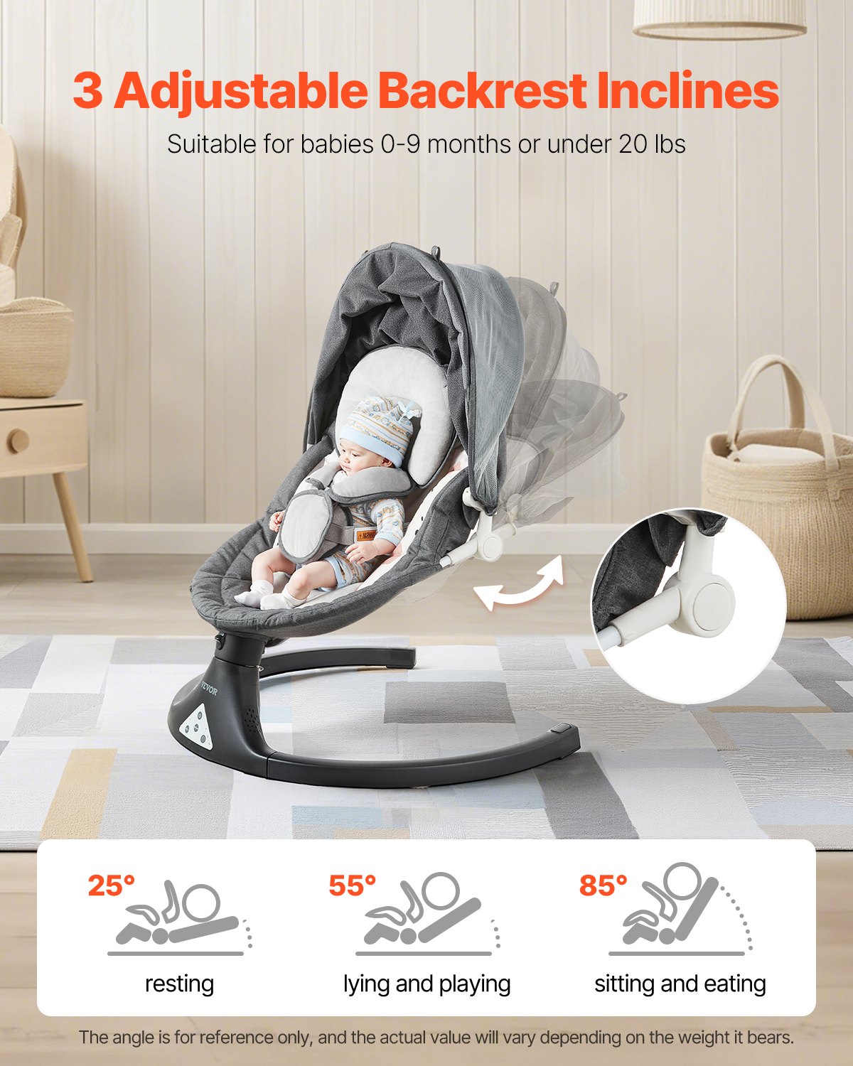 Baby swing for infants 5 speeds 3 seat positions Bluetooth remote control