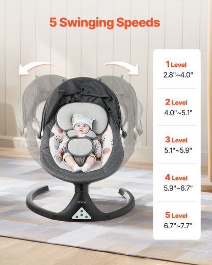 Baby swing for infants 5 speeds 3 seat positions Bluetooth remote control