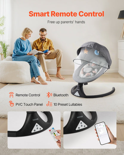 Baby swing for infants 5 speeds 3 seat positions Bluetooth remote control