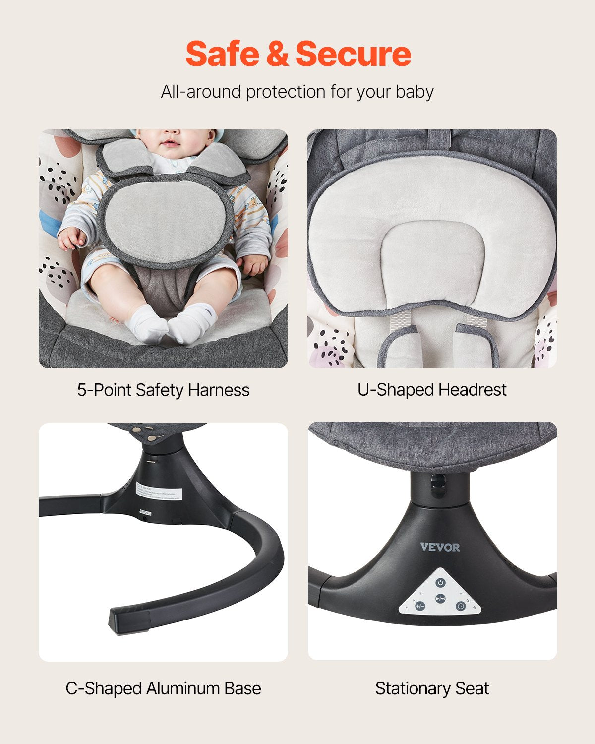 Baby swing for infants 5 speeds 3 seat positions Bluetooth remote control