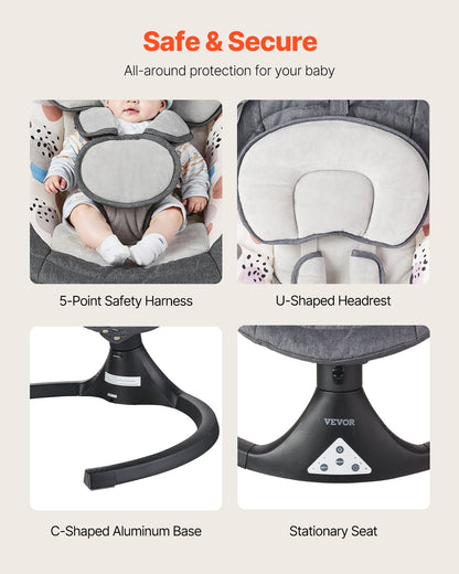 Baby swing for infants 5 speeds 3 seat positions Bluetooth remote control