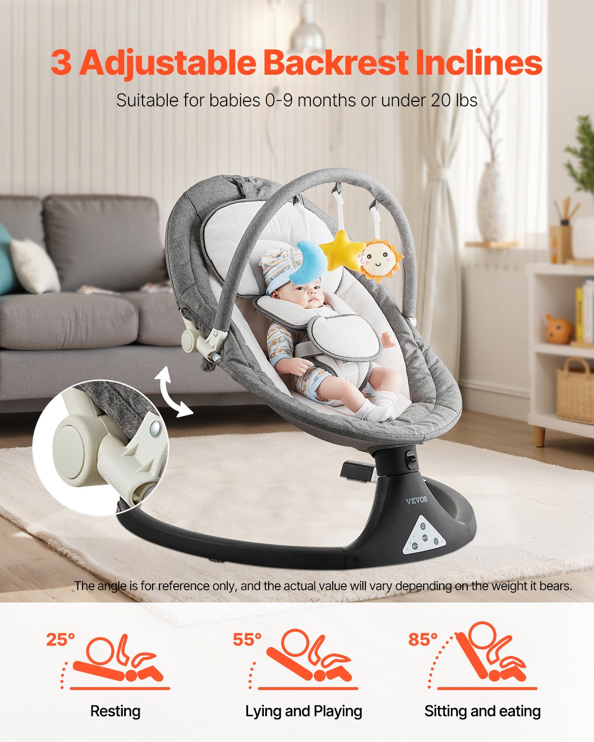 Baby Gunga för spädbarn 5 hastigheter 3 sitspositioner Fjärrkontroll Toy Bar