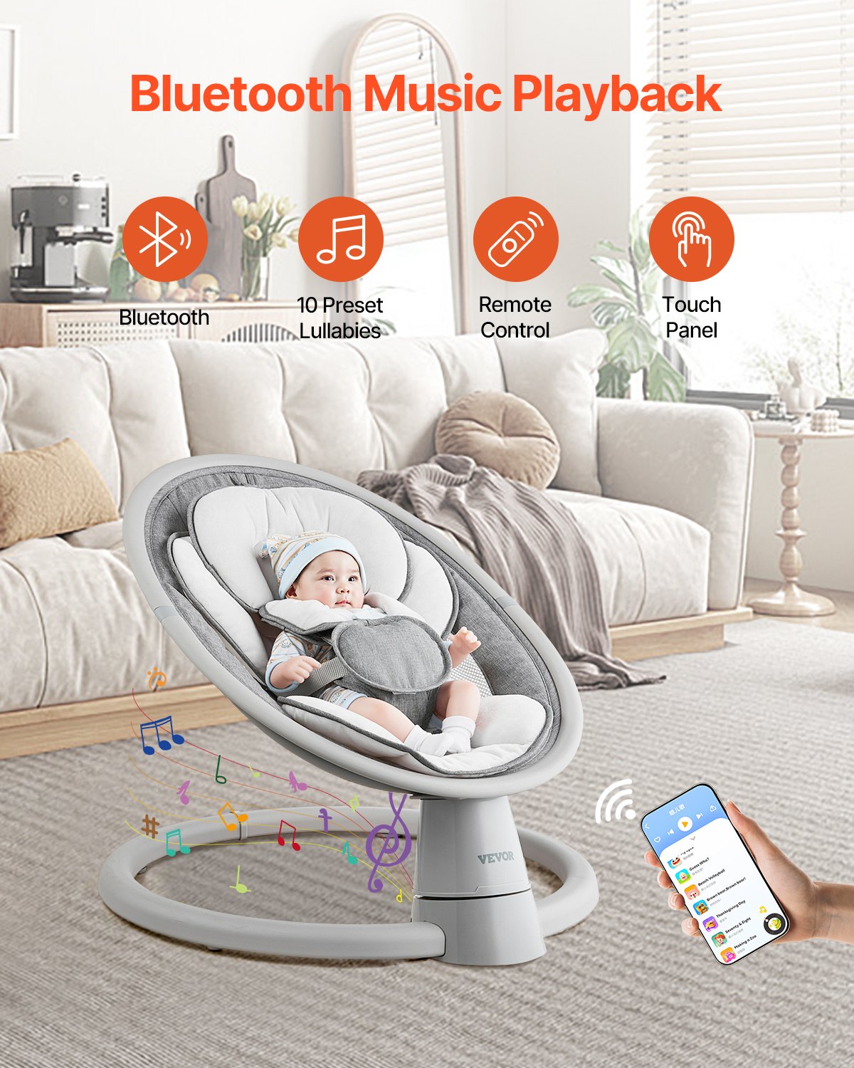 Baby Swing for Infants 5 Speeds Remote Control Bluetooth Lullabies Pillow