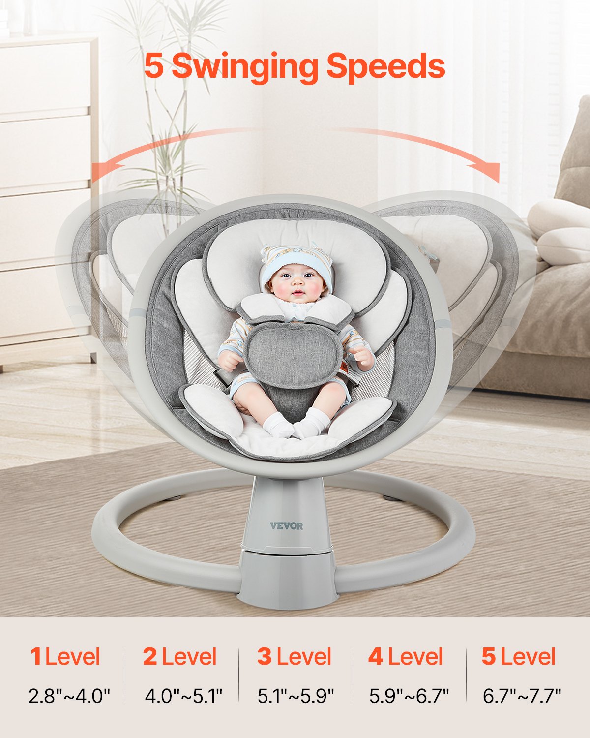 Baby Swing for Infants 5 Speeds Remote Control Bluetooth Lullabies Pillow