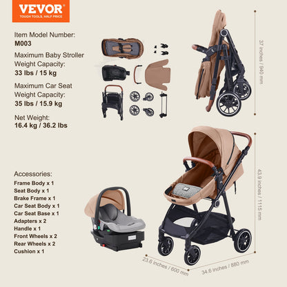 Barnvagn Resesystem med bilbarnstol Playard Baby Combo Set Tan Brown