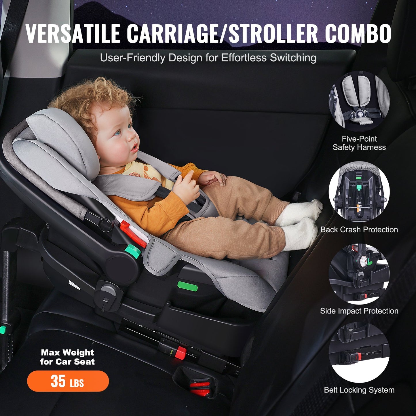 Barnvagn Resesystem Med Bilbarnstol Playard Baby Combo Mörkgrå&Svart